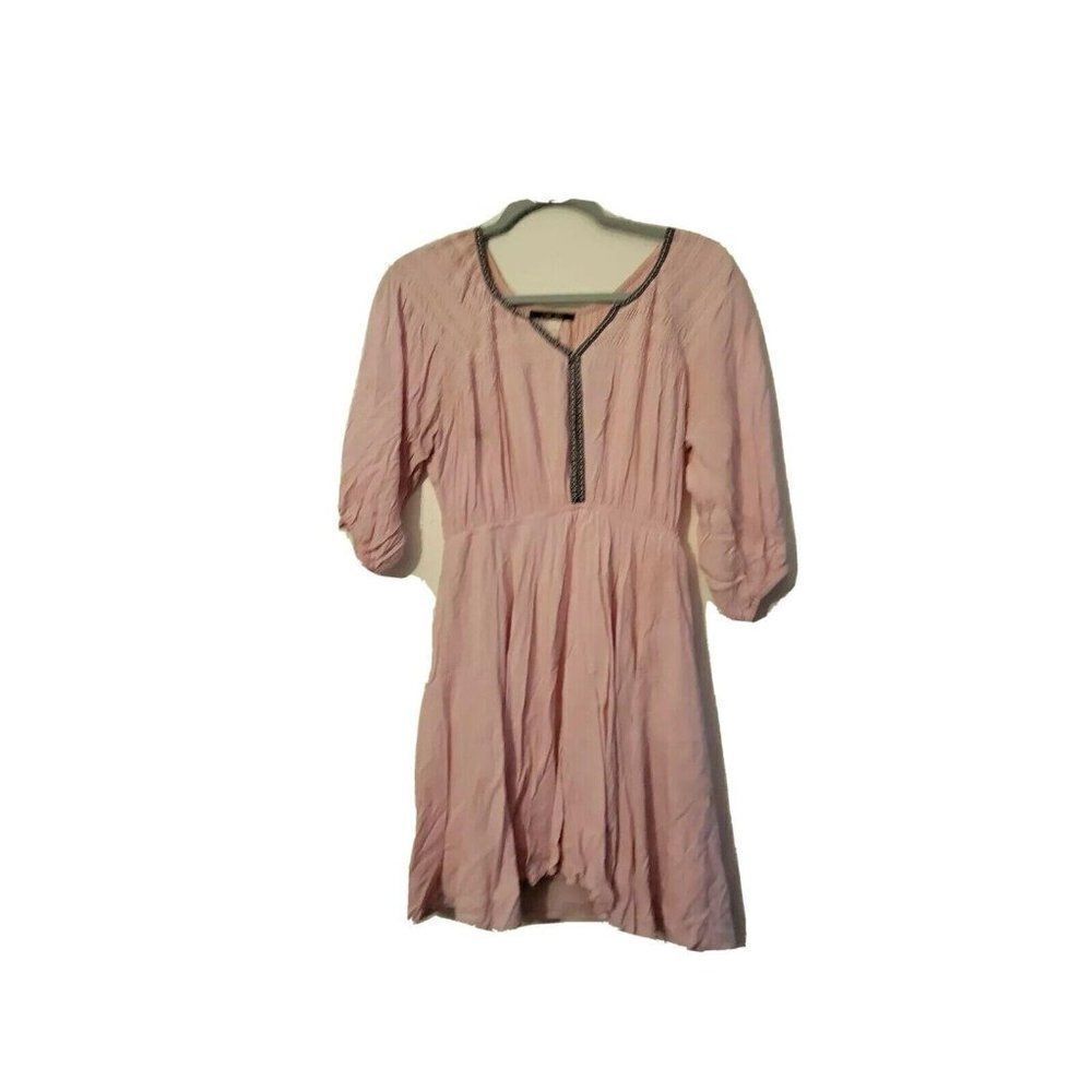 West 36th Womens Pink 3/4 Sleeve V Neck Short Length Mini Dress Size Small